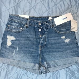 Regular Waist Denim Shorts with Buttons